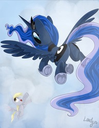 Size: 1364x1769 | Tagged: safe, artist:londynlittleartist, derpy hooves, princess luna, pony, g4, cloud, underhoof