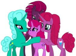 Size: 1385x1023 | Tagged: safe, artist:徐詩珮, fizzlepop berrytwist, glitter drops, tempest shadow, oc, oc:betty pop, oc:ehenk berrytwist, pony, unicorn, g4, my little pony: the movie, base used, broken horn, family, female, horn, lesbian, magical lesbian spawn, mare, mother and daughter, movie accurate, next generation, offspring, parent:glitter drops, parent:tempest shadow, parents:glittershadow, ship:glittershadow, shipping, siblings, simple background, sisters, transparent background
