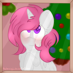Size: 2000x2000 | Tagged: safe, artist:applerougi, oc, oc only, alicorn, pony, christmas, christmas tree, female, high res, holiday, mare, solo, tree