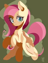 Size: 1412x1870 | Tagged: safe, artist:tohupo, fluttershy, pegasus, pony, g4, female, looking at you, looking down, mare, solo, spread wings, three quarter view, wings