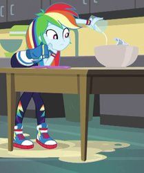 Size: 613x735 | Tagged: safe, screencap, rainbow dash, equestria girls, g4, my little pony equestria girls: better together, schedule swap, baking, batter, cake batter, canterlot high, cropped, cute, dashabetes, female, food, solo