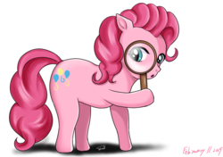 Size: 1191x839 | Tagged: safe, artist:タツオ, pinkie pie, earth pony, pony, g4, female, magnifying glass, mare, solo