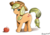 Size: 1191x839 | Tagged: safe, artist:タツオ, applejack, earth pony, pony, g4, apple, female, food, mare, solo