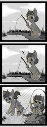 Size: 1200x3241 | Tagged: safe, artist:zobaloba, oc, oc:pepper slice, oc:sweet heat, oc:vee ness, original species, pegasus, pony, shark pony, black and white, comic, couple, female, fishing, funny, grayscale, heart eyes, lesbian, lol, love, monochrome, oc x oc, shipping, short comic, water, wingding eyes, wtf, ych example, ych result