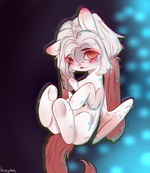 Size: 2600x3000 | Tagged: safe, artist:labglab, oc, oc only, pegasus, pony, rcf community, blood, error, female, glitch, high res, knife, looking at you, mare, ponytail, red eyes, yandere