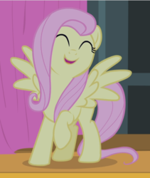 Size: 777x919 | Tagged: safe, screencap, fluttershy, pegasus, pony, filli vanilli, g4, cropped, cute, eyes closed, female, flutterguy, happy, mare, open mouth, raised hoof, shyabetes, smiling, spread wings, wings