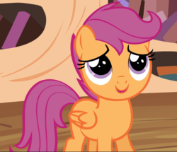 Size: 1089x938 | Tagged: safe, screencap, scootaloo, pegasus, pony, g4, twilight time, cropped, cute, cutealoo, female, filly, golden oaks library, open mouth, smiling, solo
