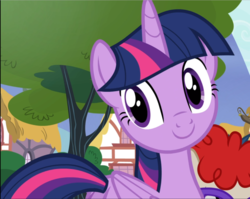 Size: 1179x939 | Tagged: safe, screencap, twilight sparkle, twist, alicorn, pony, g4, twilight time, butt, cropped, cute, female, looking at you, plot, smiling, twiabetes, twilight sparkle (alicorn)