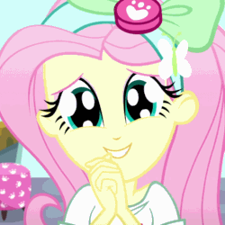 Size: 720x720 | Tagged: safe, screencap, fluttershy, eqg summertime shorts, equestria girls, g4, pet project, animated, bow, cropped, cute, daaaaaaaaaaaw, eye shimmer, female, gif, shyabetes, smiling, solo