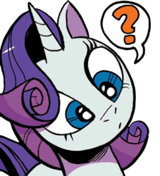 Size: 589x649 | Tagged: safe, rarity, pony, g4, idw, spoiler:comic, spoiler:comic75, cropped, female, head tilt, question mark, simple background, solo, transparent background