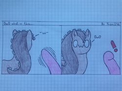 Size: 4128x3096 | Tagged: safe, artist:juani236, oc, oc:couchry desim, earth pony, pony, comic, duo, graph paper, lined paper, owo, owo what's this?, traditional art, zipper