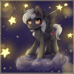 Size: 700x700 | Tagged: safe, artist:zefirka, oc, oc only, oc:luriel maelstrom, pegasus, pony, chest fluff, cloud, cute, looking at you, male, night, night sky, piercing, sky, solo, spread wings, stars, wings