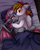 Size: 2855x3587 | Tagged: safe, artist:pridark, oc, oc only, oc:miabat, oc:shining sky, bat pony, pegasus, pony, bat pony oc, bed, bedroom eyes, blushing, commission, cuddling, duo, female, high res, lidded eyes, looking at each other, male, oc x oc, pillow, shipping, smiling