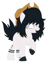 Size: 1369x1881 | Tagged: safe, artist:pegasski, artist:space--paws0w0, oc, oc only, oc:cassidy (ice1517), pony, g4, base used, blank flank, cowboy hat, female, freckles, hat, mare, open mouth, raised hoof, simple background, solo, transparent background
