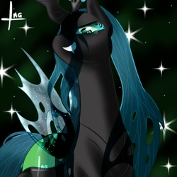 Size: 1000x1000 | Tagged: dead source, safe, artist:bluediamondoficial01, queen chrysalis, changeling, g4, colored eyelashes, crown, cute, cutealis, female, jewelry, regalia, smiling, solo, transparent mane