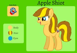 Size: 1439x986 | Tagged: safe, artist:徐詩珮, oc, oc:apple shiot, earth pony, pony, female, mare, offspring, parent:applejack, parent:caramel, parents:carajack, reference sheet