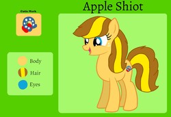 Size: 1439x986 | Tagged: safe, artist:徐詩珮, oc, oc:apple shiot, earth pony, pony, g4, female, mare, offspring, parent:applejack, parent:caramel, parents:carajack, reference sheet