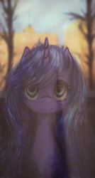 Size: 1029x1920 | Tagged: safe, artist:plotcore, princess luna, pony, g4, blurry background, bust, crepuscular rays, cute, female, looking at you, lunabetes, mane, mare, solo