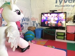Size: 3264x2448 | Tagged: safe, princess celestia, pony, g4, ball, basement, build-a-bear, carpet, controller, dollhouse, female, high res, humorus, irl, kinect party, mat, photo, plushie, remote, xbox 360, xbox 360 controller