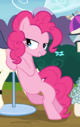 Size: 491x773 | Tagged: safe, screencap, pinkie pie, earth pony, pony, g4, maud pie (episode), bipedal, bipedal leaning, cool, cropped, female, leaning, lidded eyes, mare, smiling, solo