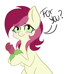 Size: 475x538 | Tagged: safe, artist:purrling, roseluck, pony, g4, blushing, cute, dialogue, female, flower, rosabetes, rose, simple background, solo, white background