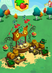 Size: 405x576 | Tagged: safe, gameloft, pony, g4, my little pony: magic princess, apple cider, bits, cider stand, clover, four leaf clover, holiday, limited-time story, pot, saint patrick's day, the anonymous campsite, vendor