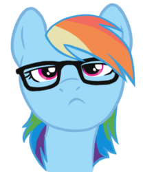 Size: 387x466 | Tagged: safe, artist:blackfeathr, rainbow dash, pegasus, pony, g4, bust, female, frown, hipster, looking at you, mare, portrait, simple background, solo, transparent background