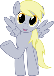 Size: 616x875 | Tagged: safe, artist:crimsonlynx97, derpy hooves, pegasus, pony, g4, cute, derpabetes, female, looking at you, mare, open mouth, raised hoof, simple background, smiling, solo, transparent background, wings