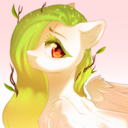 Size: 3500x3500 | Tagged: safe, artist:rizzych, oc, oc only, oc:lemony light, pegasus, pony, colored eyelashes, high res, looking at you, simple background, solo, twig