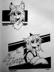 Size: 1728x2304 | Tagged: safe, artist:serodart, oc, oc only, oc:mollydv, pegasus, pony, black and white, ear fluff, grayscale, looking at you, monochrome, solo, tongue out, traditional art