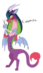 Size: 866x1468 | Tagged: safe, artist:unoriginai, idw, cosmos, draconequus, g4, evil grin, grin, horns, simple background, smiling, transparent background, vector, wings