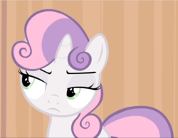 Size: 1210x940 | Tagged: safe, screencap, sweetie belle, pony, unicorn, for whom the sweetie belle toils, g4, cropped, female, filly, lidded eyes, solo, sweetie belle is not amused, unamused