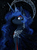 Size: 1288x1720 | Tagged: safe, artist:koviry, princess luna, alicorn, pony, g4, bust, cape, clothes, eyeliner, female, hair ornament, looking at you, makeup, mare, peytral, portrait, profile, slit pupils, solo, traditional art