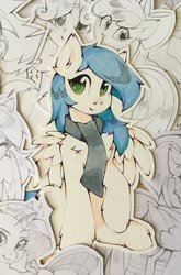 Size: 1355x2048 | Tagged: safe, artist:share dast, apple bloom, rarity, sweetie belle, oc, oc:cynosura, pegasus, pony, g4, clothes, craft, papercraft, scarf, solo focus, traditional art