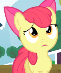 Size: 782x940 | Tagged: safe, screencap, apple bloom, earth pony, pony, g4, leap of faith, bow, cropped, dismay, female, filly, hair bow, looking up, open mouth, sad, solo