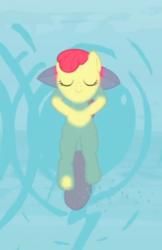 Size: 315x486 | Tagged: safe, screencap, apple bloom, earth pony, pony, g4, leap of faith, bow, cropped, eyes closed, female, filly, hair bow, hooves behind head, smiling, solo, swimming