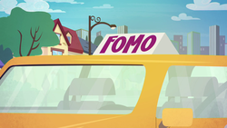 Size: 1920x1080 | Tagged: safe, screencap, equestria girls, fomo, g4, my little pony equestria girls: better together, canterlot city, car, no pony, taxi, title card