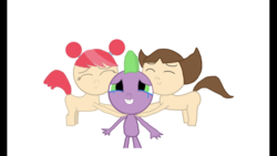 Size: 1334x750 | Tagged: safe, artist:undeadponysoldier, spike, oc, oc:molly, oc:nick, dragon, g4, colt, cute, everypony loves spike, female, filly, foal, group hug, heartwarming, hug, male, spikelove, we all love you spike