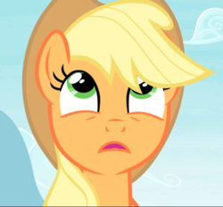 Size: 1013x939 | Tagged: safe, screencap, applejack, earth pony, pony, g4, leap of faith, close-up, cropped, female, looking up, mare, open mouth, solo