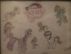 Size: 4032x3024 | Tagged: safe, artist:undeadponysoldier, applejack, fluttershy, pinkie pie, rainbow dash, rarity, spike, twilight sparkle, g4, mane seven, mane six, my little pony logo, traditional art