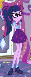Size: 377x912 | Tagged: safe, screencap, sci-twi, twilight sparkle, equestria girls, fomo, g4, my little pony equestria girls: better together, arm behind back, clothes, cropped, cute, female, geode of telekinesis, glasses, legs, magical geodes, ponytail, shoes, skirt, smiling, socks, twiabetes
