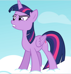 Size: 909x941 | Tagged: safe, screencap, twilight sparkle, alicorn, pony, g4, testing testing 1-2-3, cloud, cropped, female, mare, raised eyebrow, solo, standing on a cloud, twilight sparkle (alicorn), twilight sparkle is not amused, unamused