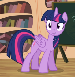 Size: 736x752 | Tagged: safe, screencap, twilight sparkle, alicorn, pony, g4, testing testing 1-2-3, chalkboard, cropped, cute, female, golden oaks library, mare, smiling, solo, twiabetes, twilight sparkle (alicorn)