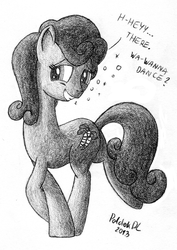 Size: 1000x1415 | Tagged: safe, artist:poldekpl, carrot top, golden harvest, earth pony, pony, g4, dialogue, female, mare, nervous, pencil drawing, traditional art