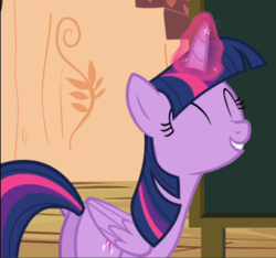 Size: 755x708 | Tagged: safe, screencap, twilight sparkle, alicorn, pony, g4, testing testing 1-2-3, chalkboard, cropped, cute, excited, eyes closed, female, glowing horn, golden oaks library, horn, mare, smiling, solo, twiabetes, twilight sparkle (alicorn)