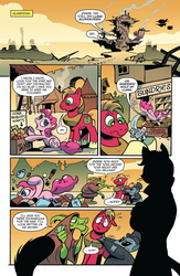 Size: 994x1528 | Tagged: safe, artist:andypriceart, official comic, big macintosh, capper dapperpaws, cha cha, pinkie pie, earth pony, pony, g4, idw, my little pony: the movie, spoiler:comic, spoiler:comic76, airship, clothes, comic, female, hat, klugetown, klugetowner, male, mare, preview, speech bubble, stallion, top hat, unnamed character, unnamed klugetowner