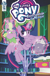 Size: 211x320 | Tagged: safe, artist:diego jourdan pereira, spike, twilight sparkle, alicorn, pony, g4, idw, spoiler:comic, spoiler:comic76, book, cover, library, twilight sparkle (alicorn), twilight's castle, twilight's castle library