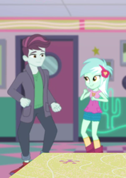 Size: 606x850 | Tagged: safe, screencap, lyra heartstrings, track starr, equestria girls, five stars, g4, my little pony equestria girls: better together, background human, cropped, dancing, female, male