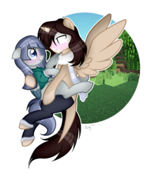 Size: 1100x1266 | Tagged: safe, artist:mintoria, oc, oc only, oc:crumble, oc:herobrine, alicorn, pegasus, pony, female, glowing eyes, male, mare, stallion, two toned wings