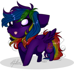 Size: 856x825 | Tagged: safe, artist:ohflaming-rainbow, oc, oc only, oc:spectra sus, pegasus, pony, black sclera, chibi, female, mare, simple background, solo, tongue out, transparent background